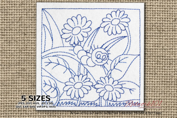 Charming Worm on the Leaves Redwork Design