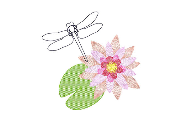 Dragonfly and Water Lily: A Delicate Embroidery Design