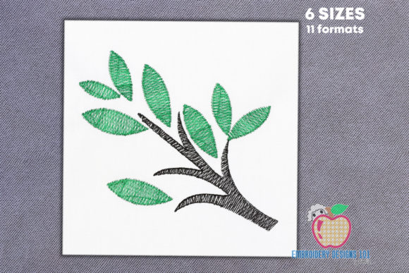 Fresh Green Leaves on Branch: A Versatile Embroidery Design