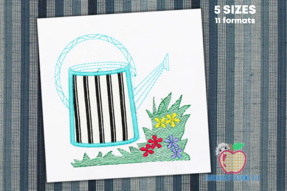 Garden Watering Jug Applique: A Charming Embroidery Design