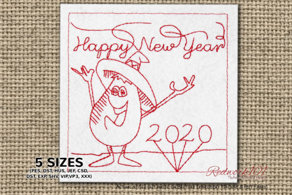 Happy Cartoon Eggplant Redwork: A Charming Addition
