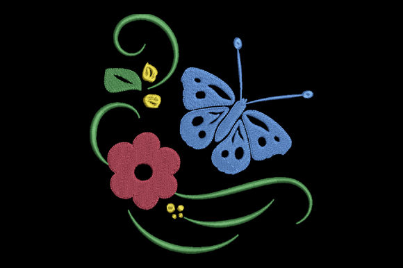 Red Flower and Blue Butterfly: A Charming Embroidery Design
