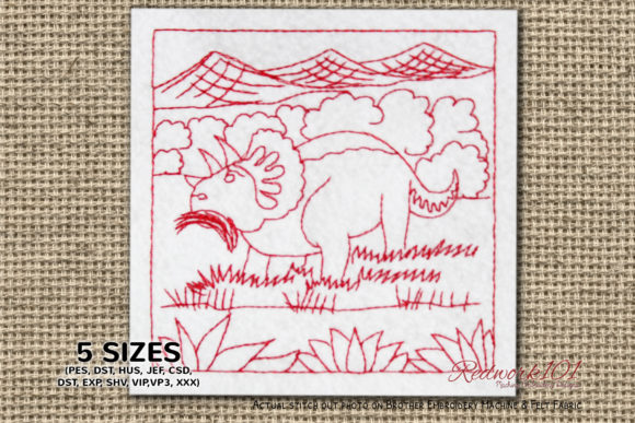 Triceratops Eating Grass: A Charming Redwork Design